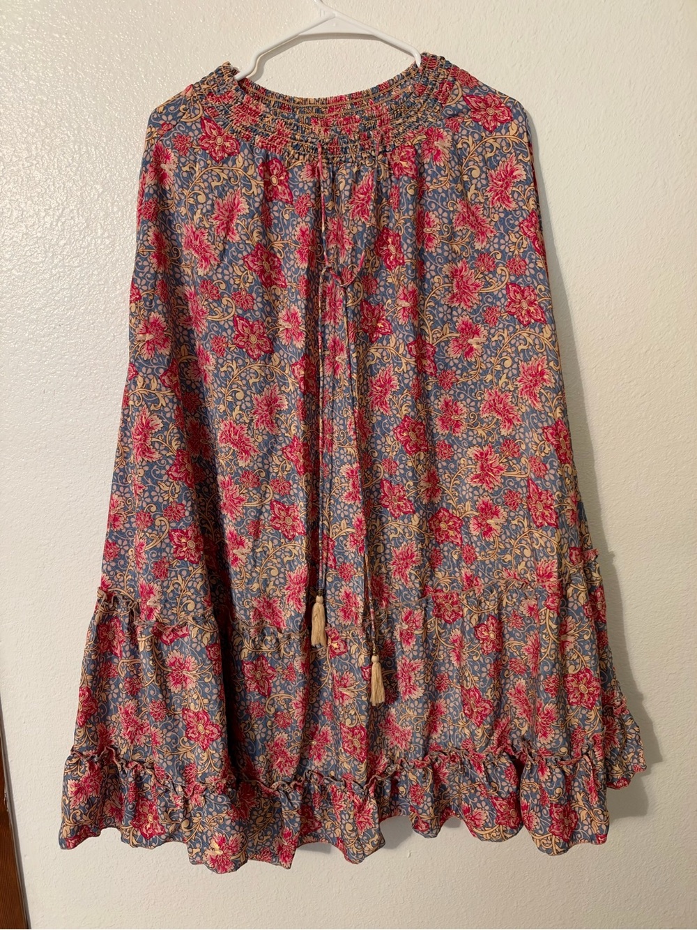 Chelsea & Theodore Red and Blue Floral Tiered Maxi Skirt